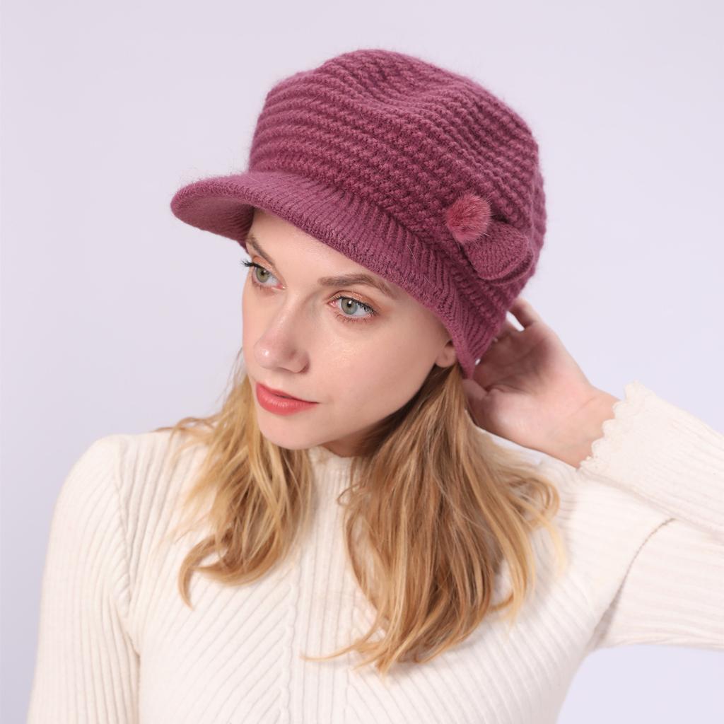Cap Women's Autumn Winter Solid Color Knitted Hat Velvet Wool Hat