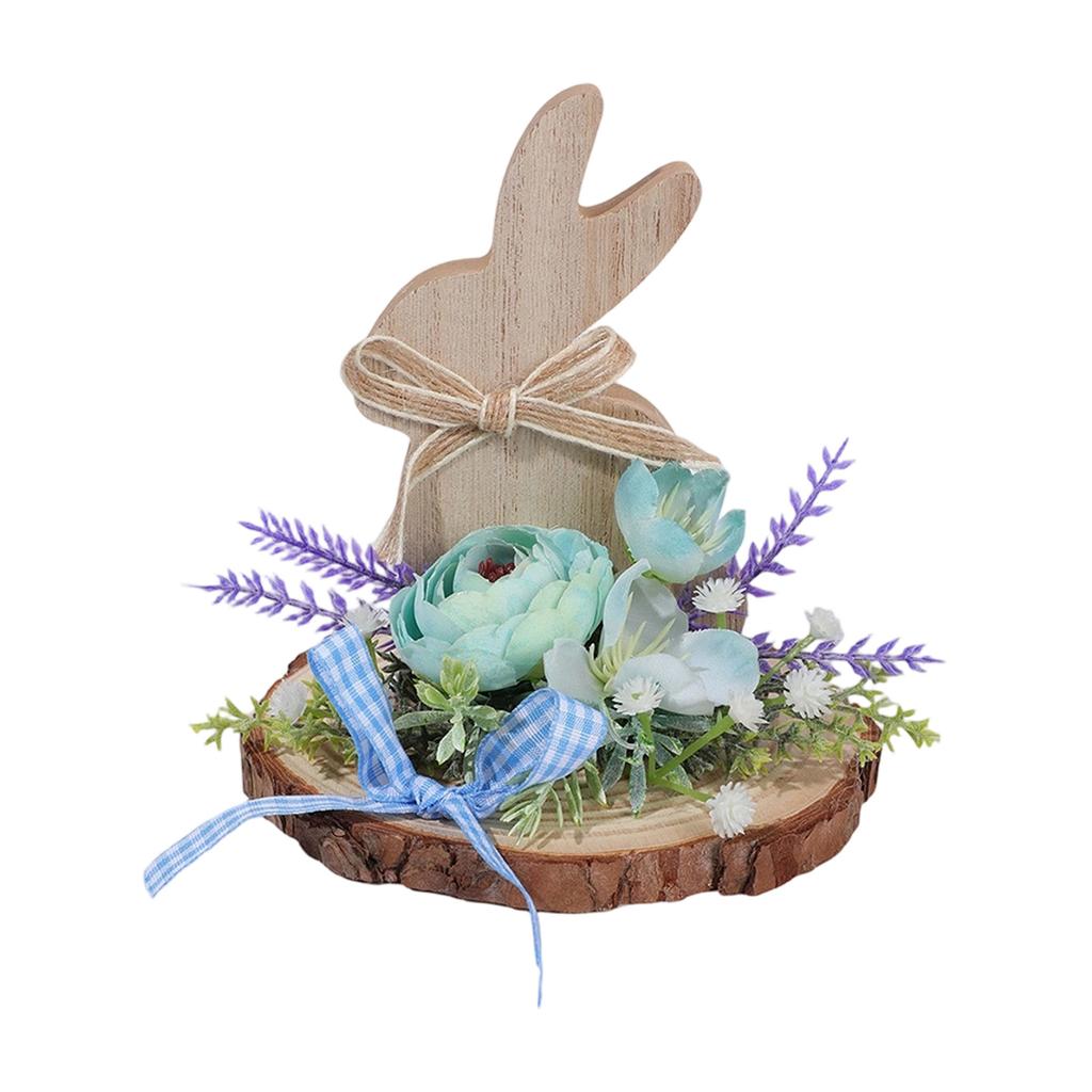 Simulated Flower Bunny Shaped Wooden Ornaments, Holiday Decoration Ornaments