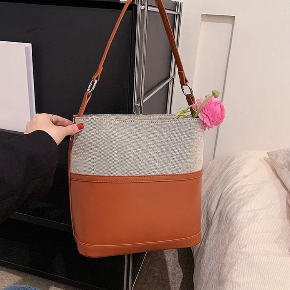 Large Capacity Retro Underarm Bag Patchwork Women Bucket Bag New Design Tote Bag  Vacation