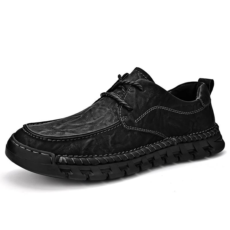 Casual Leather Shoes Men's 2025 New Soft-soled Hand-stitched Versatile Lace-up Men's Shoes Business Dress Breathable Dad Shoes