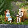 2pcs Skeleton Couple Statue,Resin Skeleton Figurines Sitting On Chair,Resin Skeleton Decoration For Table Centerpeice Decor