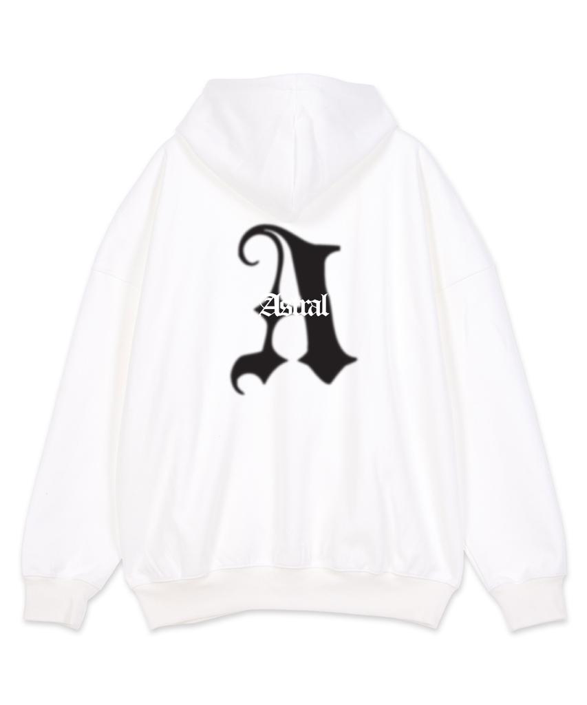 Astral Projection Astral A Oversized Wide Shoulder Zip-Up Hoodie_White