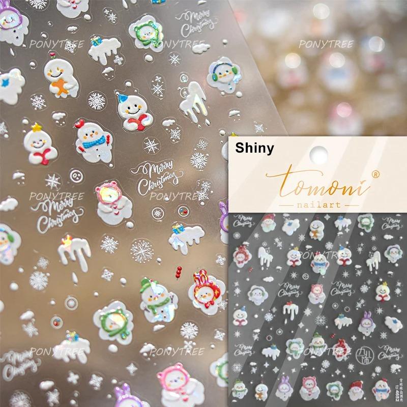 Gold Stamped Snowflake Stars White Christmas Tree Red Bowknot Cute 3D Nail Art Stickers Xmas Lovely Manicure Decals
