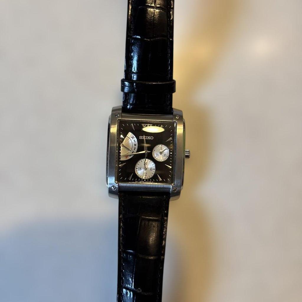 SEIKO Square Quartz Watch Black Leather Strap