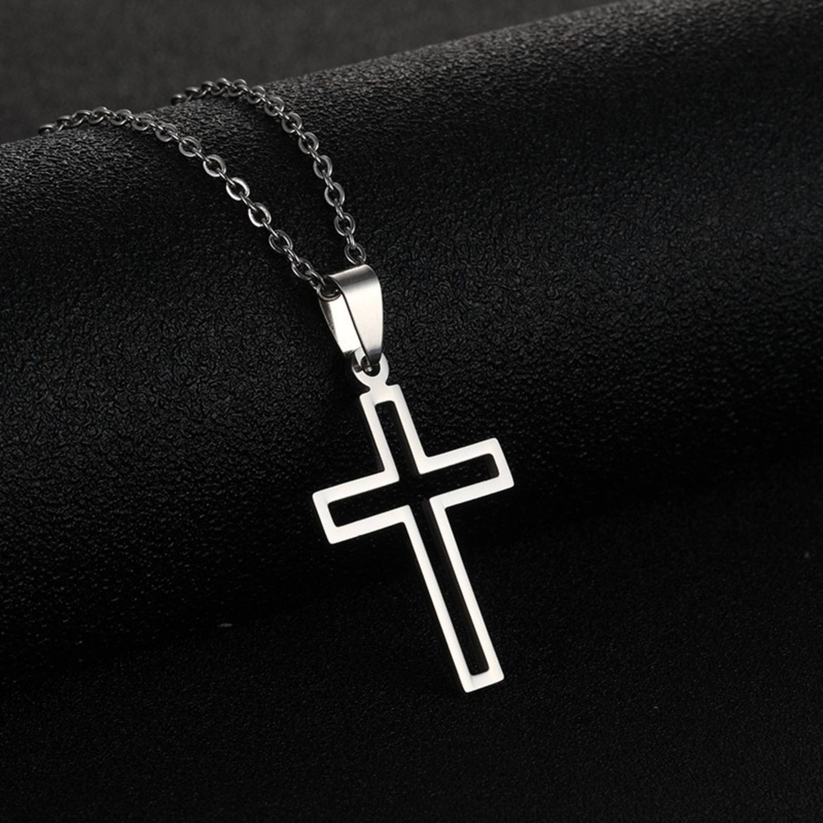 Stainless Steel Cross Pendant Necklace for Women Men Christian Jewelry Accessories
