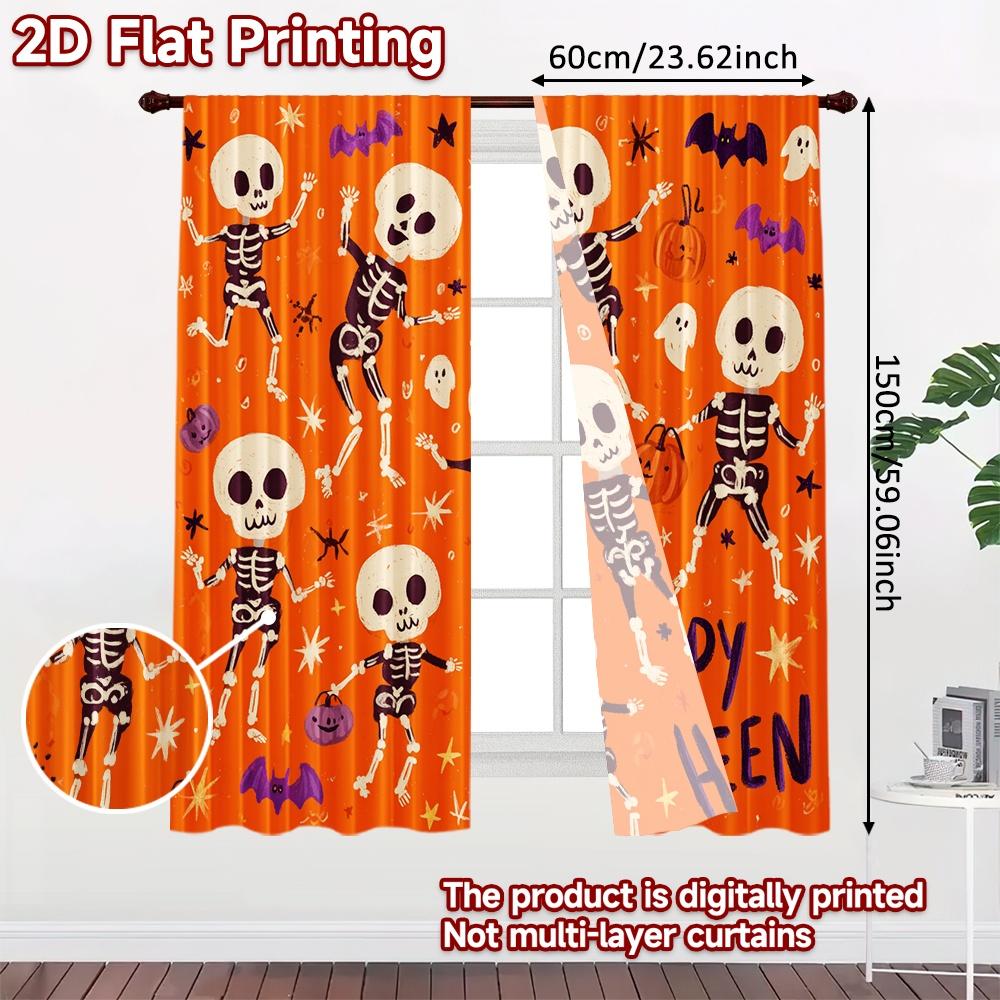 2pcs, 2D FLAT PRINTING Curtains (Without Rod) Halloween Fun Chic Print Curtains Festival Versatile Fabric Curtains Decorations