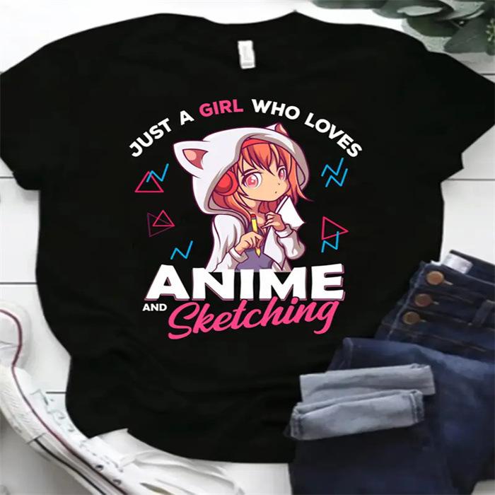 Letní top s kulatým výstřihem a potiskem Módní Ležérní Roztomilá dámská trička z čisté bavlny s krátkým rukávem