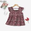 ZANZEA Women Casual Square Collar Cap Sleeve Summer Floral Blouse