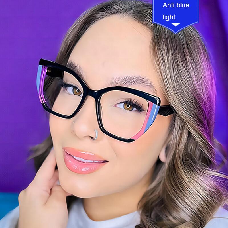 New Fashion Printing Anti-blue Presbyopic Glasses Elderly Spring Leg Oversized Eyeglasses Pink Leopard Polygon Square Glasses +1
