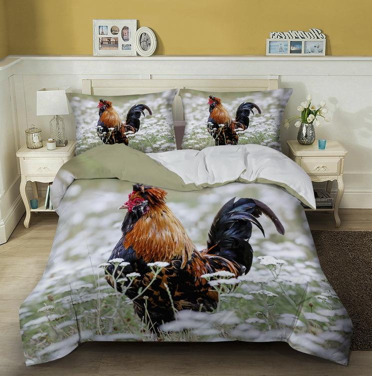 Chick Kids Duvet Cover Set King/Queen Size, Farm Animal Print Duvet Cover, Yellow Cute Chick Bedding Set In The Basket, Green