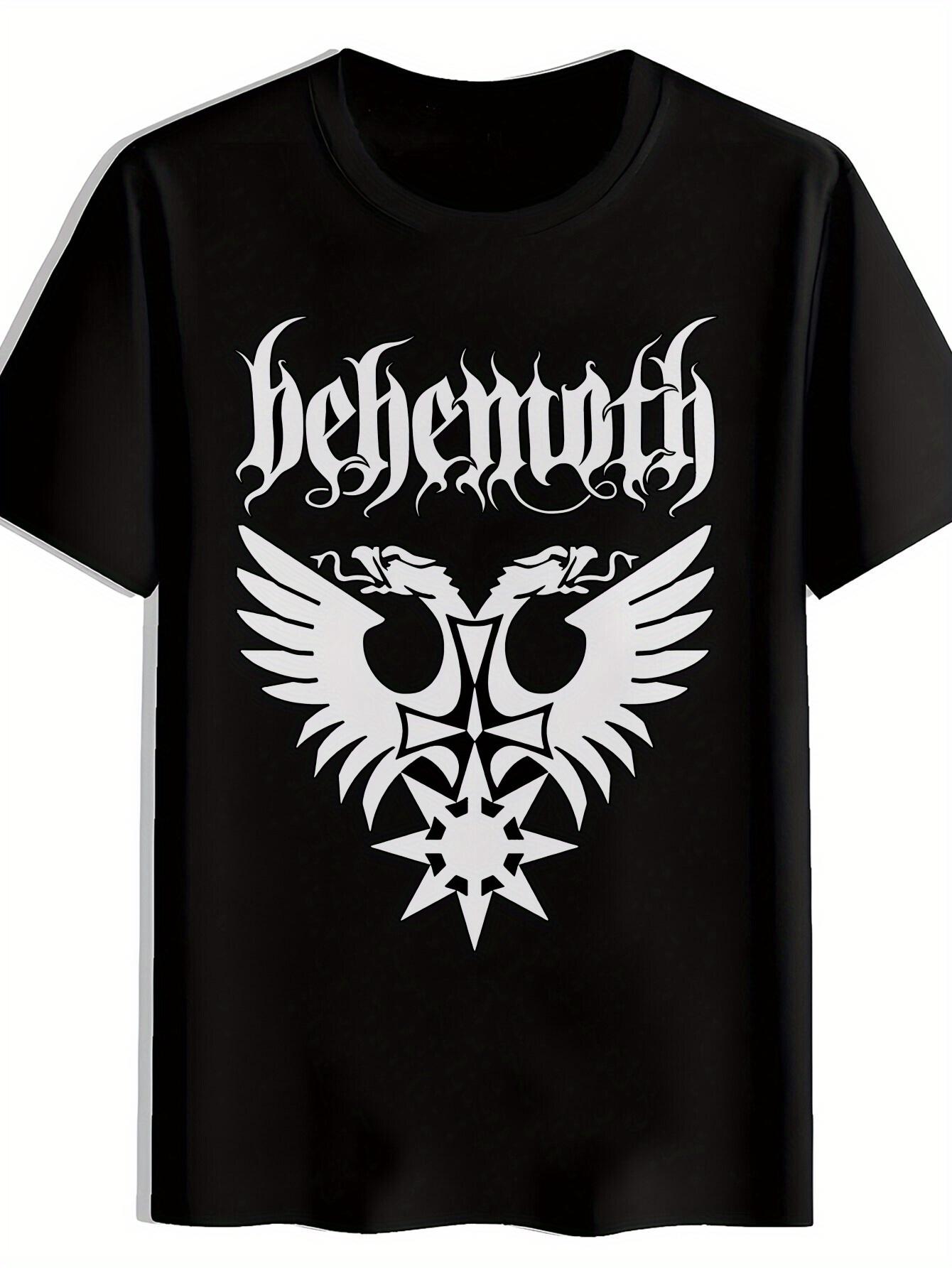 

Heavy Metal Band Graphic T-shirt - Black Tee with Wings & Star Print Design XL