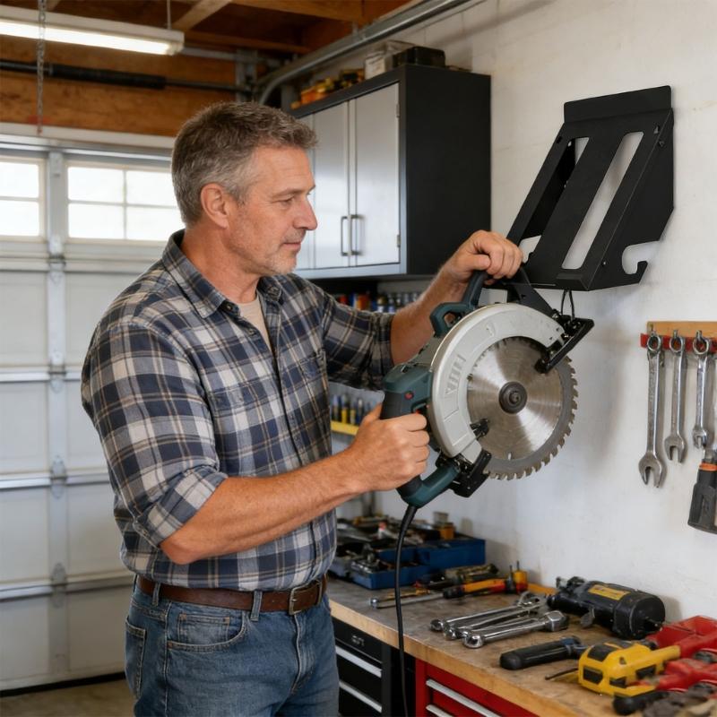 Universal Circular Saw Storage Rack Two Hole Design Compatible Multiple Saw Types Wall Mounted Metal Organizer