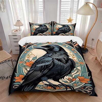 3pcs Raven Ornament Duvet Cover Set - Machine Washable, Includes 1 Cover and 2 Pillowcases, No Core Included Yy251013016