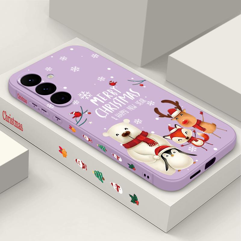 Christmas Bear Elk Phone Case For Samsung Galaxy S25 Ultra S24 Plus S22 S23 S21 FE A15 A16 A17 A35 A36 A54 A55 A56 Shockproof Soft TPU Lanyard Cover