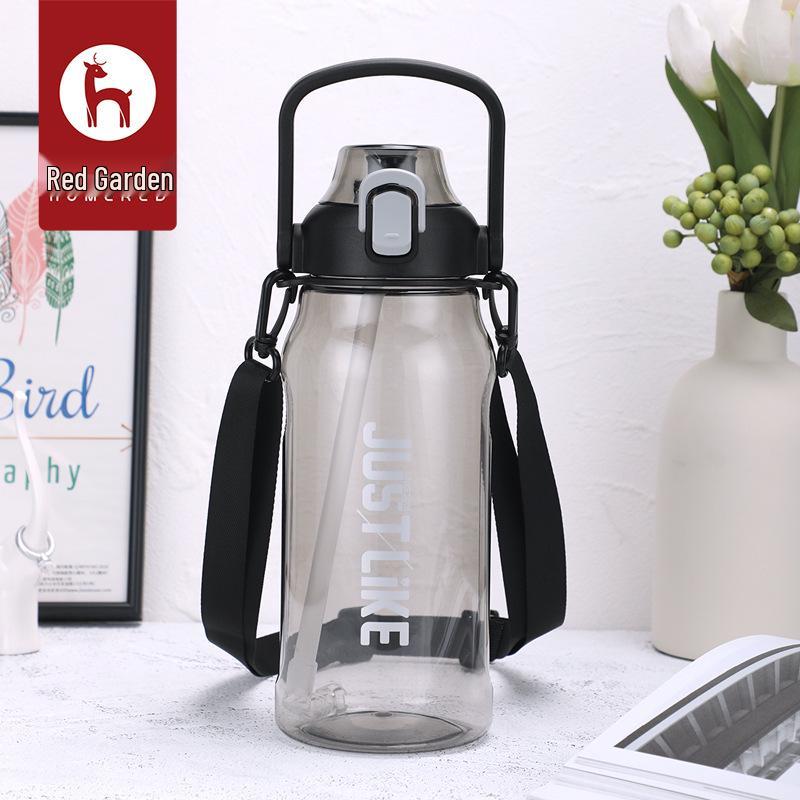 Portable Red Sports Water Bottle with Straw - Large Capacity, Pop-Up Lid, Single Layer, Outdoor Use