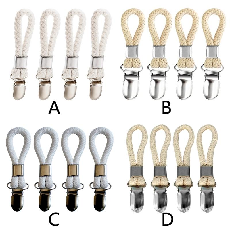 4Pcs Braided Cotton Loop Metal Towel Clips Household Bedroom Dormitory Organize