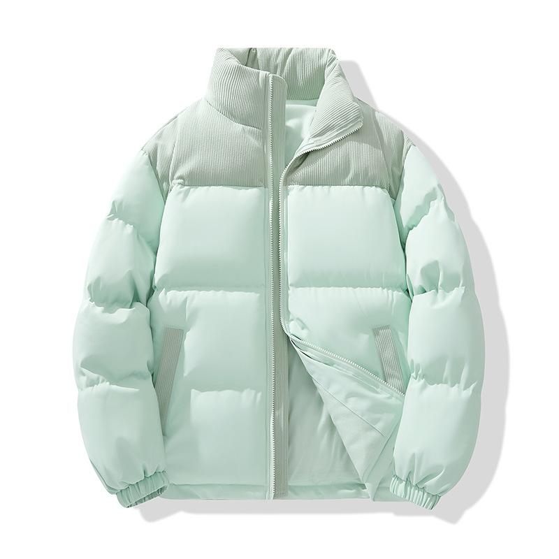 Winter Thickened Fleece Jacket Color Matching Puffer Jacket Stand Collar Short Couple Casual