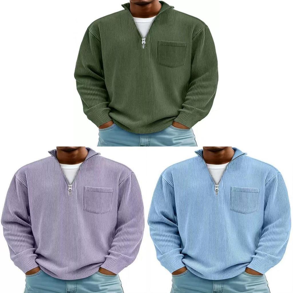 Felpa con cappuccio in velluto a coste stile urbano con cerniera da uomo per l'autunno, abbigliamento casual