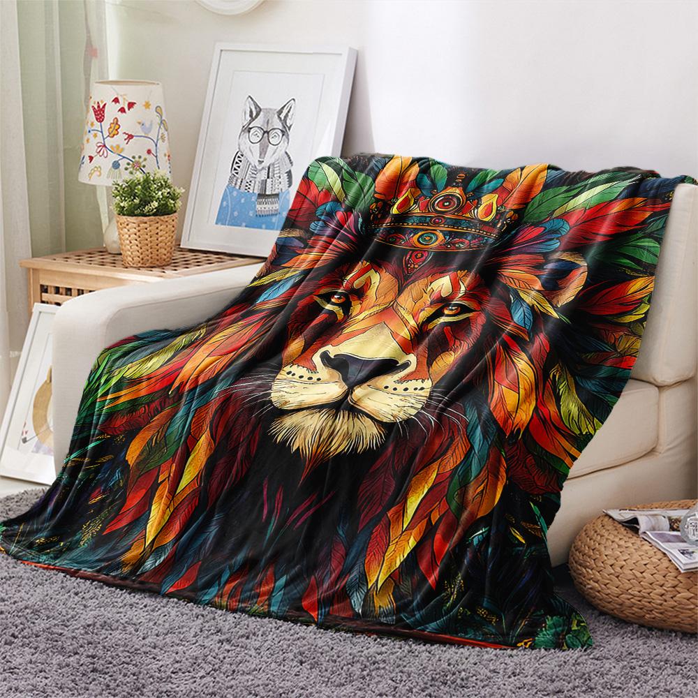 Lion Print Flannel Blanket, High Quality Comfortable for All Seasons, Home Decor, Warmth and Comfort, Perfect for Christmas Gifts