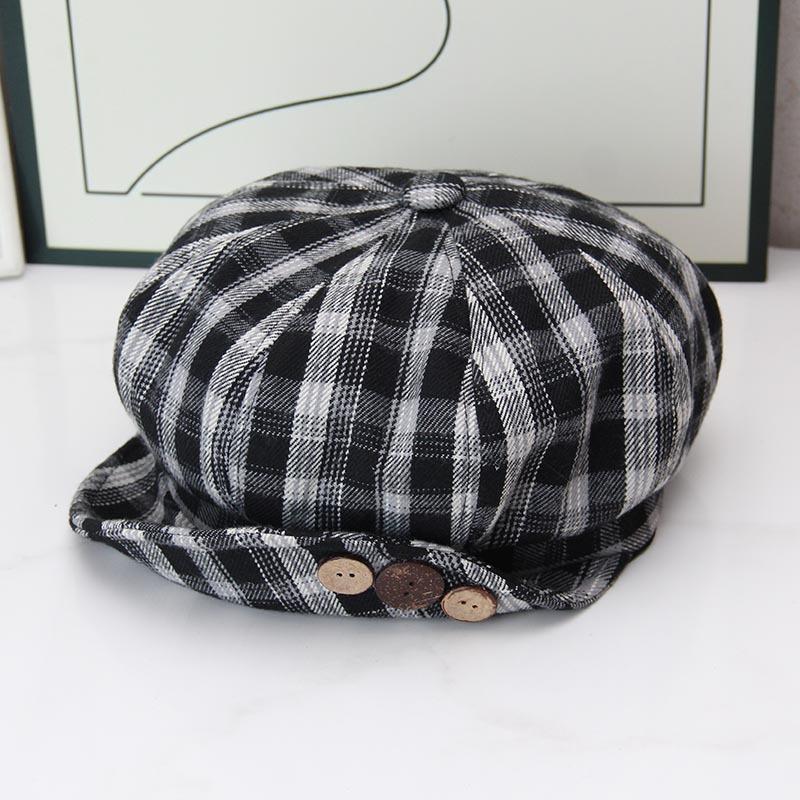 Retro plaid octagonal hat women's autumn and winter sweet painter hat showing face small octagonal hat forward hat airplane hat