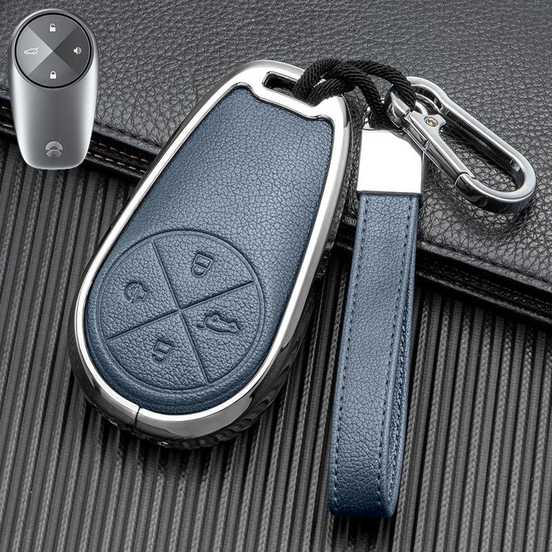 Key Cover for 2022 NIO ES6/ES8/EC6 - Double-Sided Leather and Metal Design, Unobstructed Signal Protection