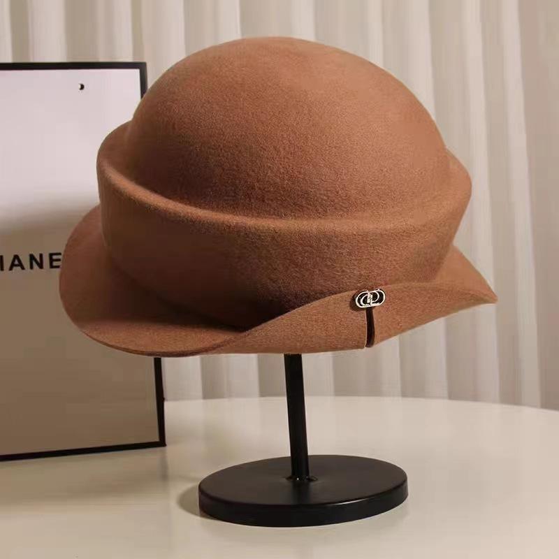 French Hepburn Style Flanged Hat Top Hat Children Autumn and Winter Bucket Hat Australian Wool Felt Hat Celebrity Style Top Hat Basin