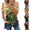 Moda Mujer Casual Estampado Suelto Cremallera Manga Corta Camiseta Tops Blusa