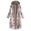  Womens Winter Warm Outwear Floral Print Hooded Pockets Vintage Oversize Coats