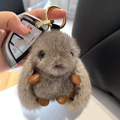 Bunny Shape Keychain Pendant Long Ear Plush Rabbit Doll Charm Car Key Holder