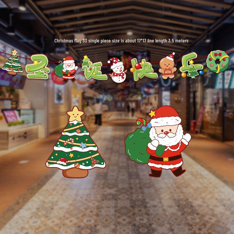 24 Christmas Cartoon Store Paper Bunting Flags for Festive Atmosphere