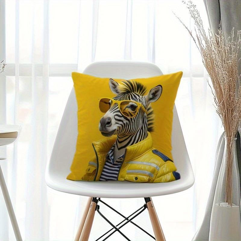 1Pc Fashion Zebra Themed Printed Throw Pillow Cover, Suitable For Sofa, Bedroom, Living Room, A Unique Gift For Animal Lovers.