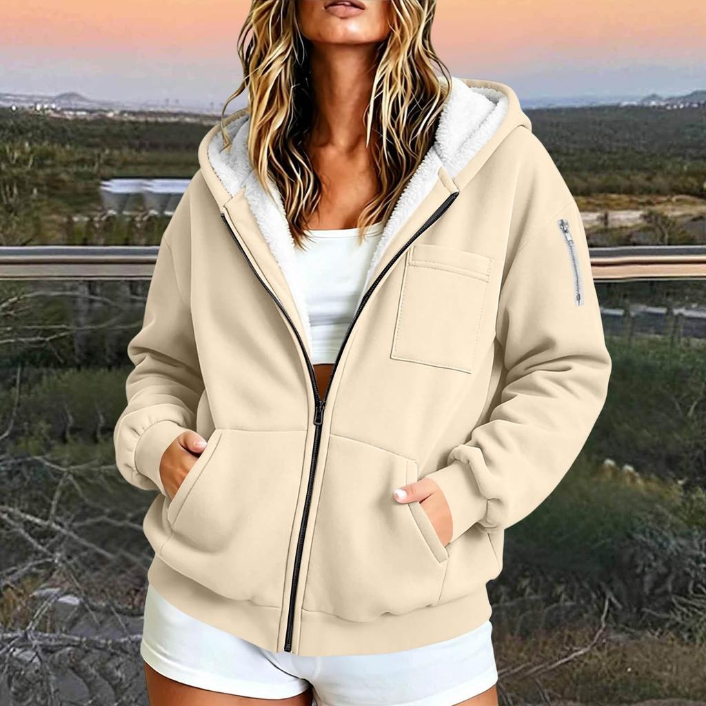 Women's Color Zip Up Hoodie with Pockets, Long Sleeve Casual Jacket