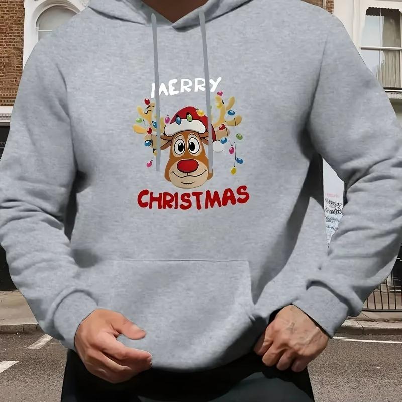Christmas printed casual sports outdoor men's long-sleeved hooded sweatshirt men's clothing top fall_winter men's clothing