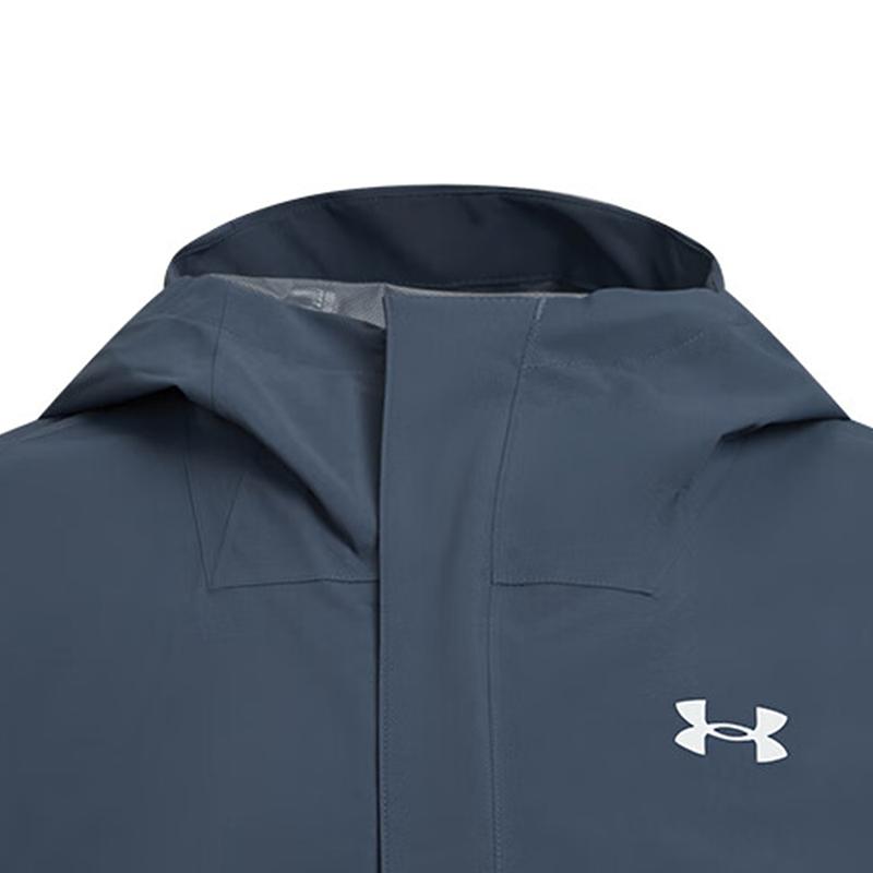 Under Armour Stormproof Ss25 Logo Sports Woven Hooded Long Sleeve Jacket Men Jacket Blue Black 1376066-046