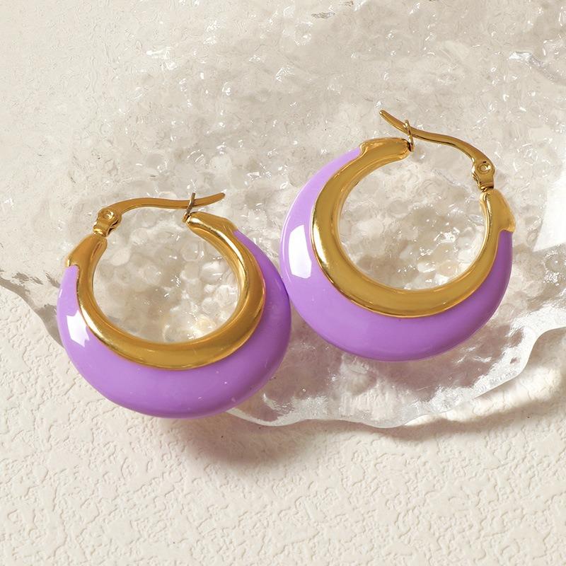 Retro Exaggerated U-shaped Titanium Steel Earrings for Women  Fashionable and Versatile Enamel Oil-drop Earrings Light Luxury High-end