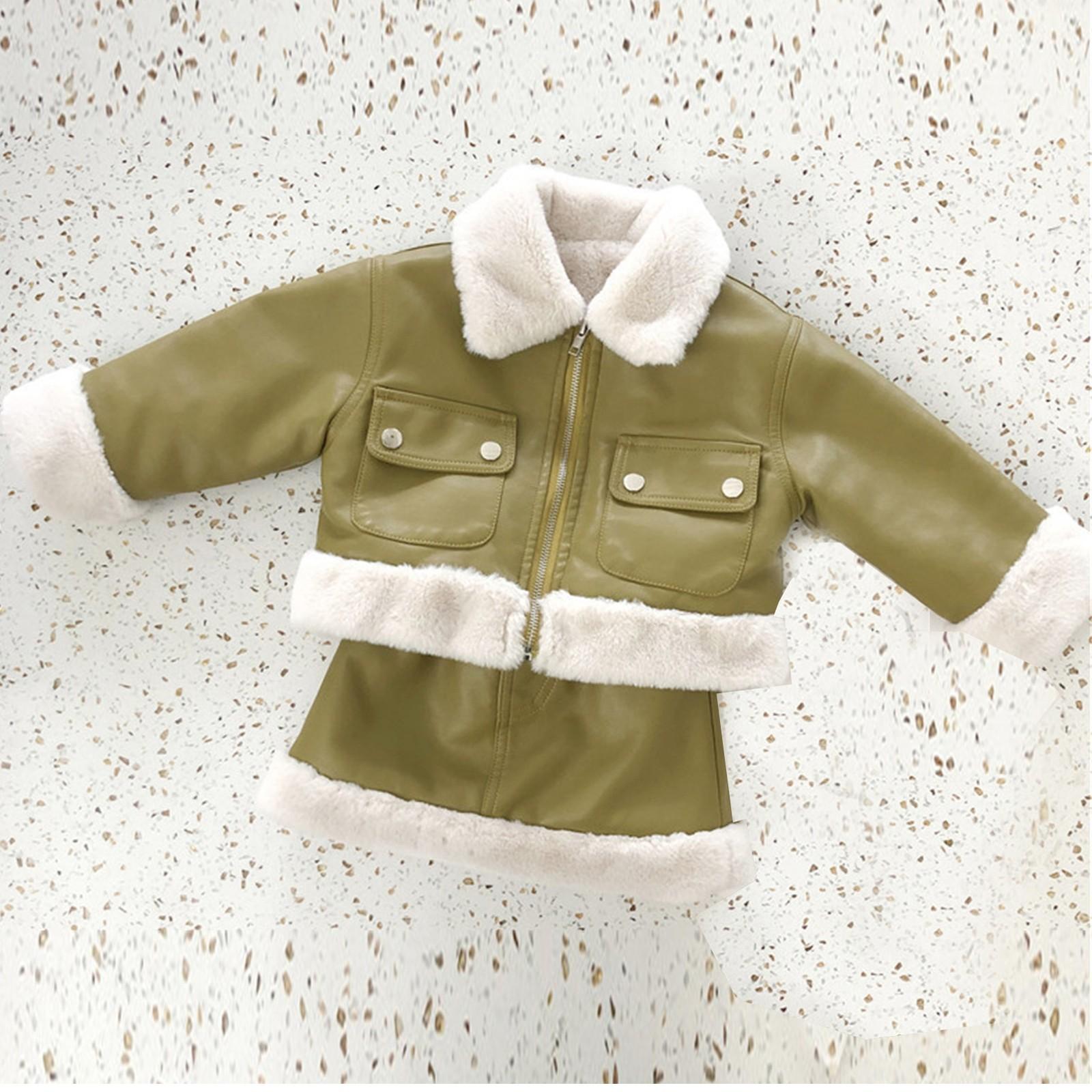 

Комплект из двух предметов: пальто с лацканами и флисовой юбкой из кожи для маленьких девочек 140 зелёный