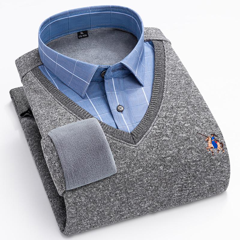 High-quality, thickened men's long-sleeved shirt for cold resistance and warmth, casual and fashionable for the street in winter