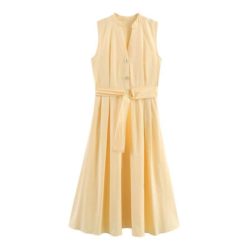 Kaslead New Women Clothes Western Style Fashion With Belt Poplin Midi Dress 5029128