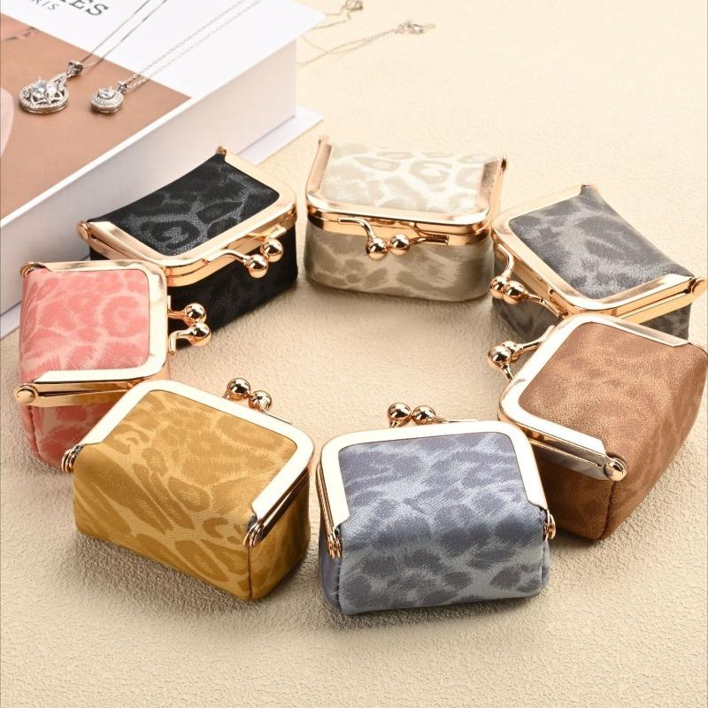 Mini PU Leather Kiss Lock Jewelry Box Leopard Pattern Portable Earphone Storage Case Coin Purse Ring Necklace Travel Organizer for Women