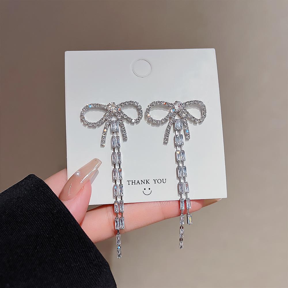 

Zircon Tassel Bow Earrings - Elegant Summer Style for Women