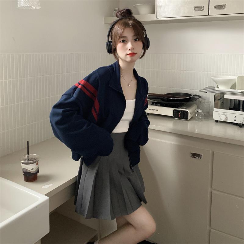 2025 Women’s Retro Casual Oversized Sweatshirt Jacket with Stand-Up Collar for Spring & Autumn