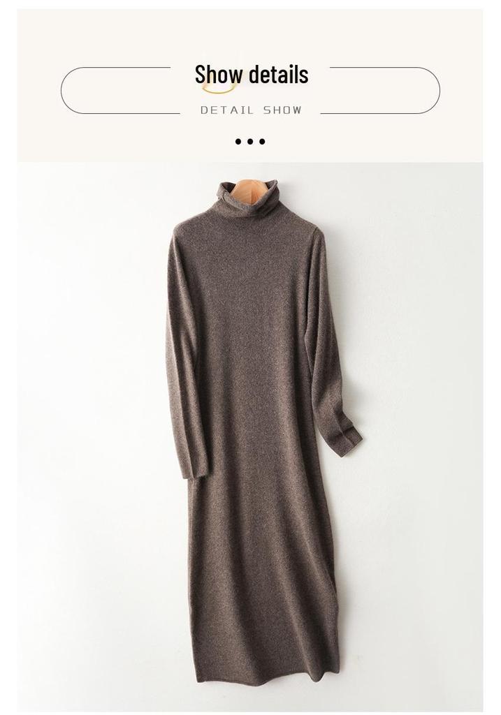Women's 100% Wool High Neck Over-the-Knee Slimming Dress - Autumn/Winter 2025 Collection