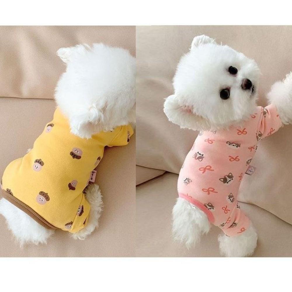 Warm Dog Jumpsuit Cartoon Printed Belly-Hugging Dog Pajamas Cute Dog Home Clothing Pet Sleepwear