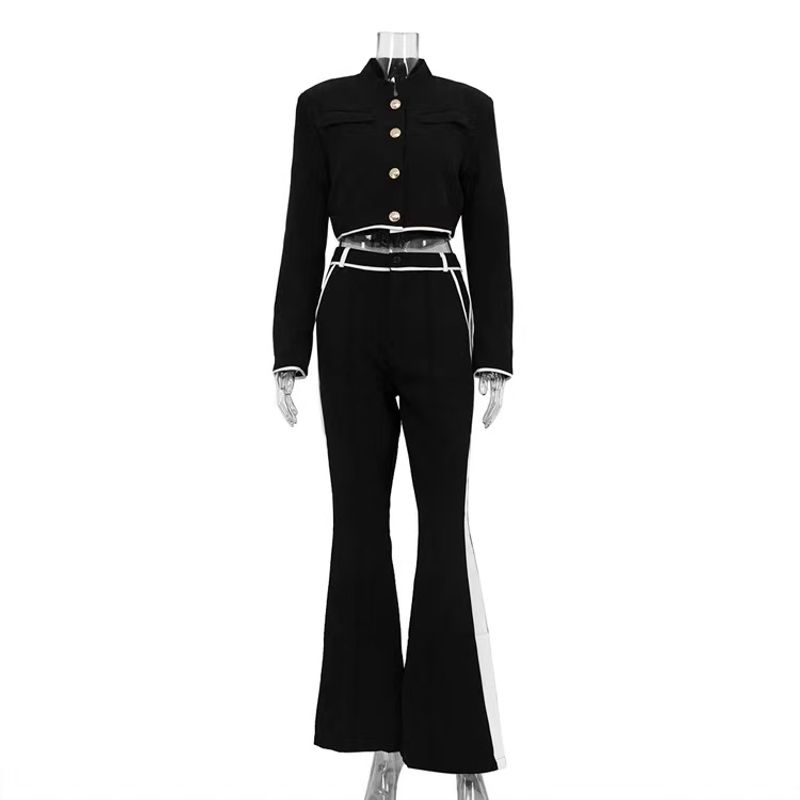 

Western Style New Fashion Slim fit Short Top Trousers Set Short Top Flared Pants Set Black S