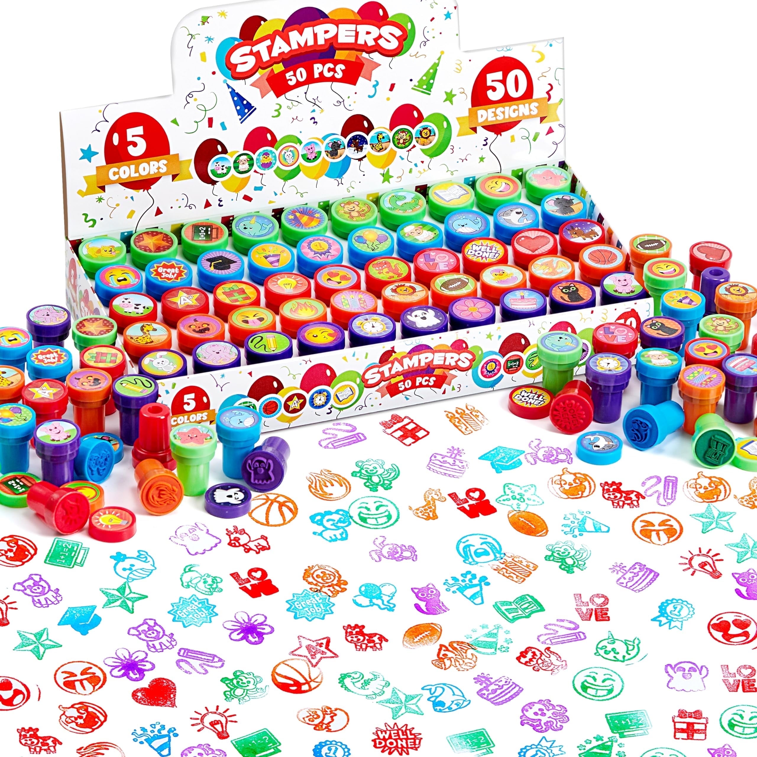 Discover Intime 50 Pcs Assorted Stamps Self-Ink Stamps Designed For Children Birth Date Xmas Celebration Carnival Prizes Spooky Holiday Gifts