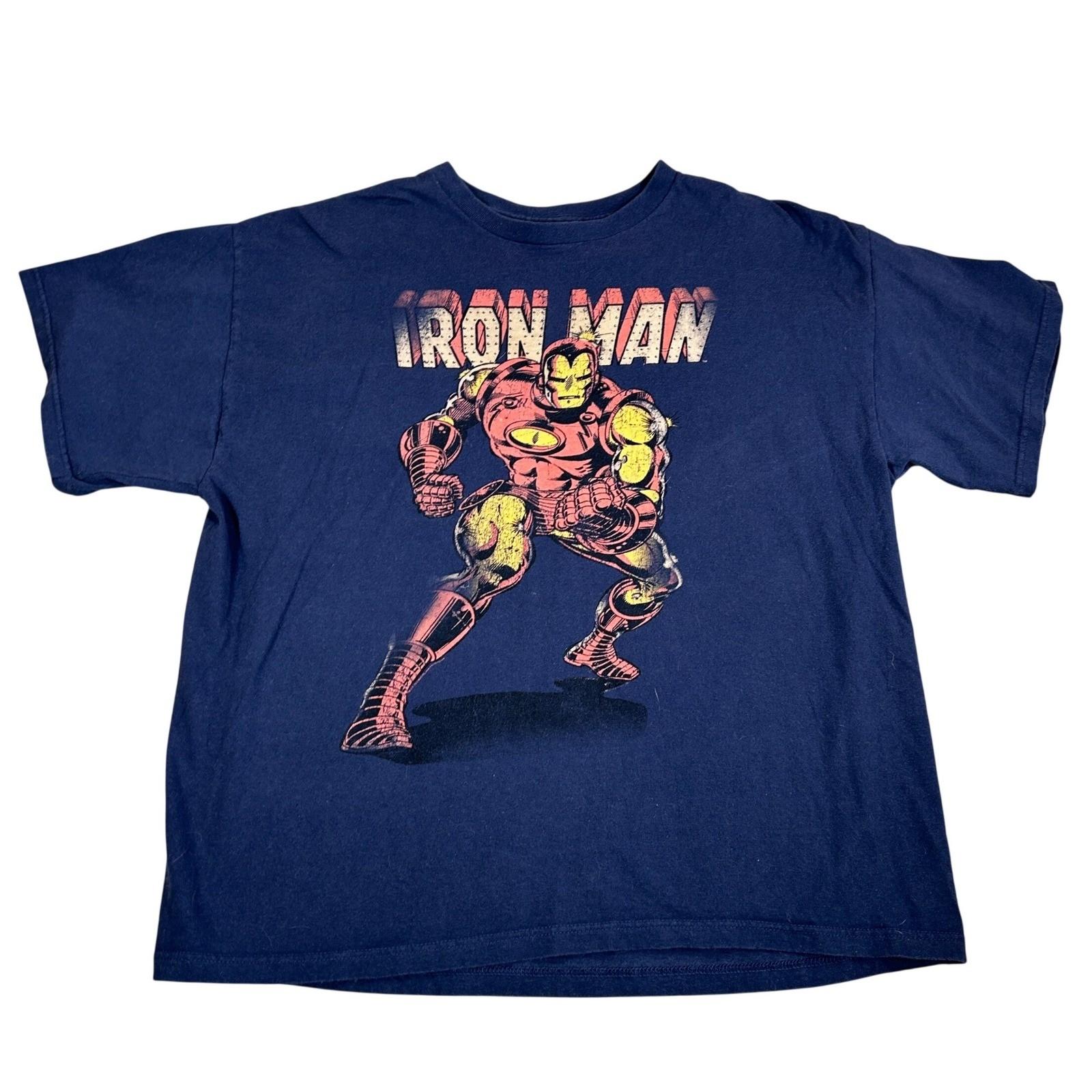 Marvel Iron Man Graphic T Shirt Navy Blue XL Delta Pro Weight Unisex T-Shirt XXL