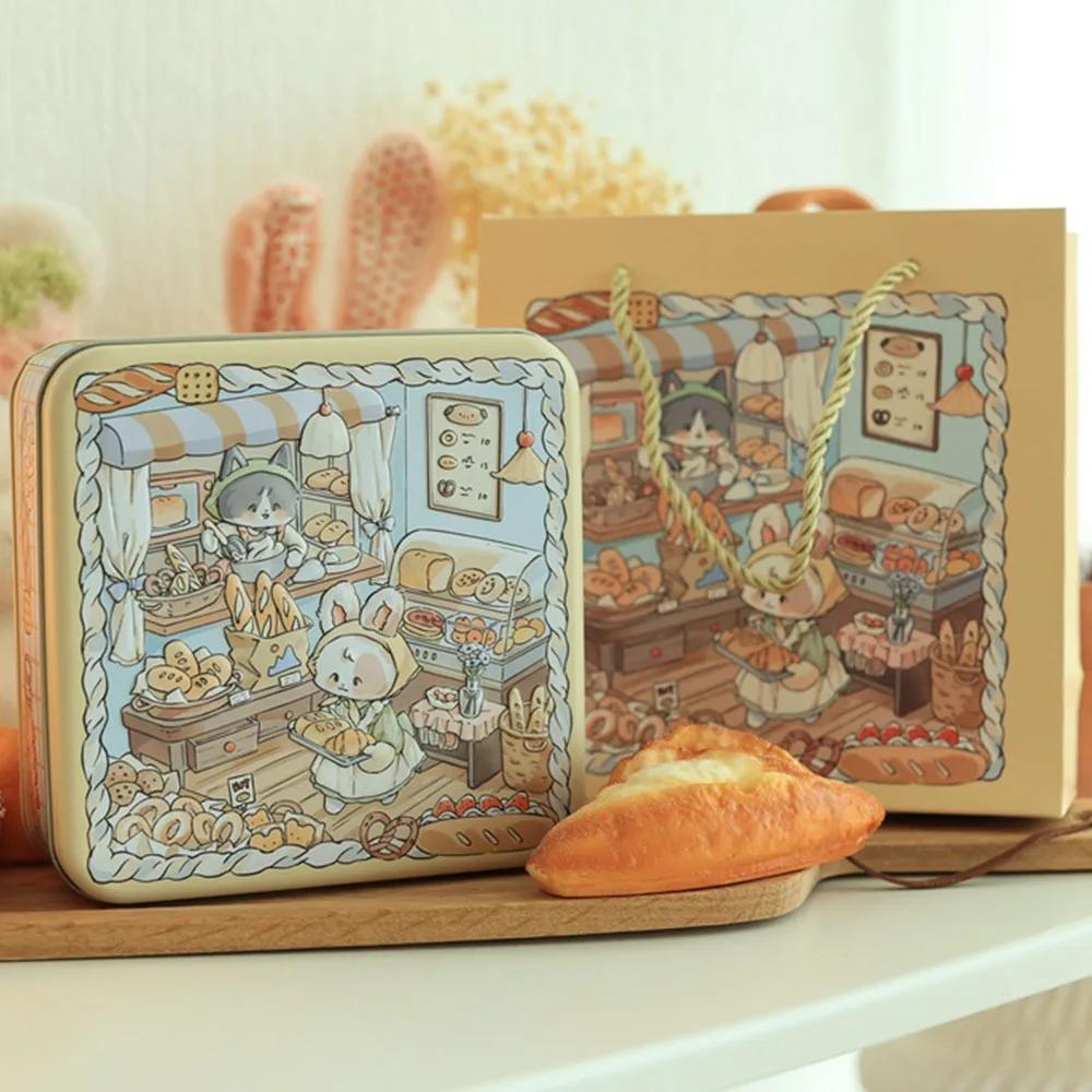 Langlebige Cartoon-Hase Eisenbox Mehrfarbige Quadratische Kuchenverpackungsbox mit Deckel 17*17*6cm Süßigkeitenbox Geldaufbewahrung