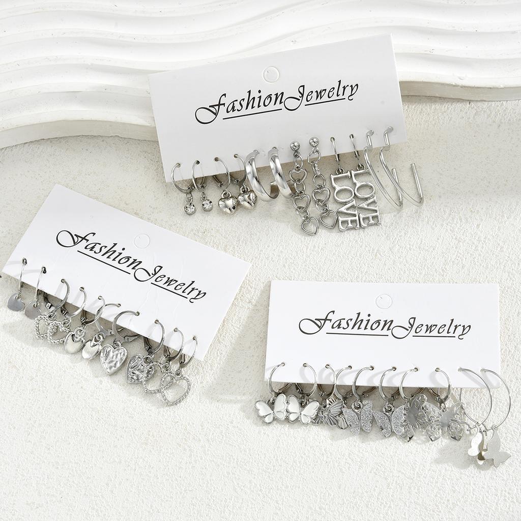 Fashion Creative Simple Earrings Set for Women Vintage Temperament Hollowed-out Butterfly Love Earrings Jewelry Gifts 2026 New