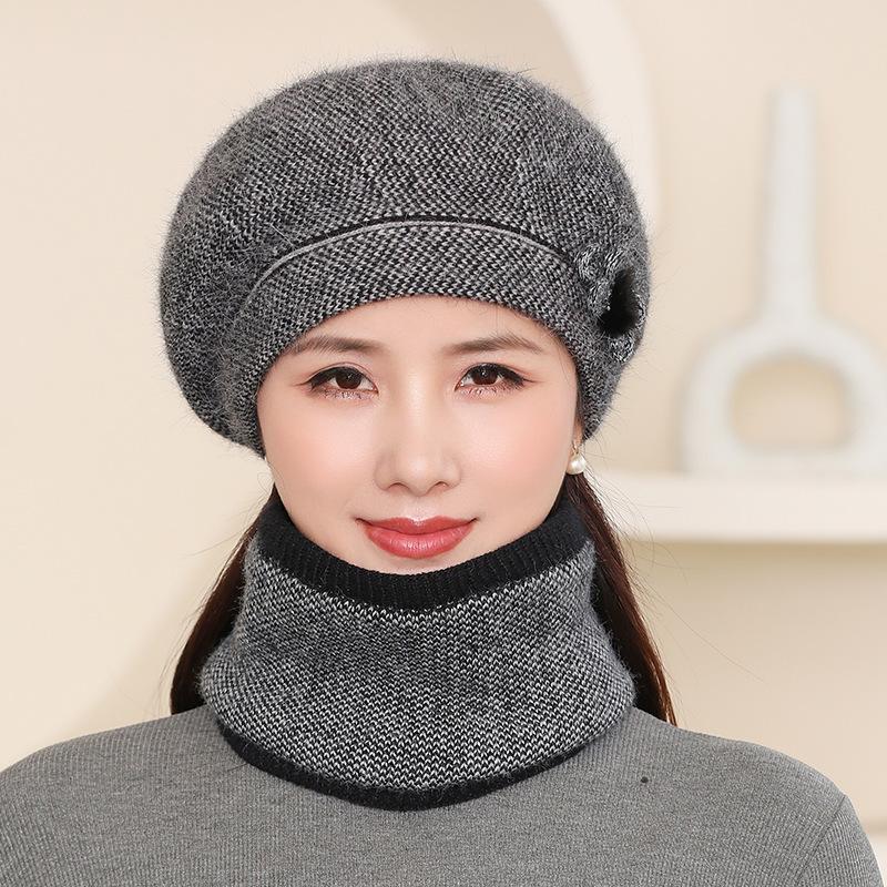 Winter Ladies Warm Knitted Wool Hat Thickened Warm Rabbit Hair Beret