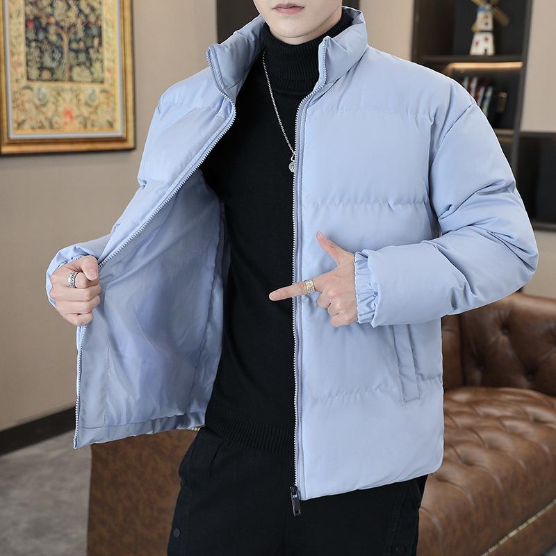 Jaqueta masculina de algodão com gola alta, jaqueta de algodão de inverno para baixo, nova marca de tendência de inverno masculina, cor sólida, jaqueta grande de algodão, roupas masculinas